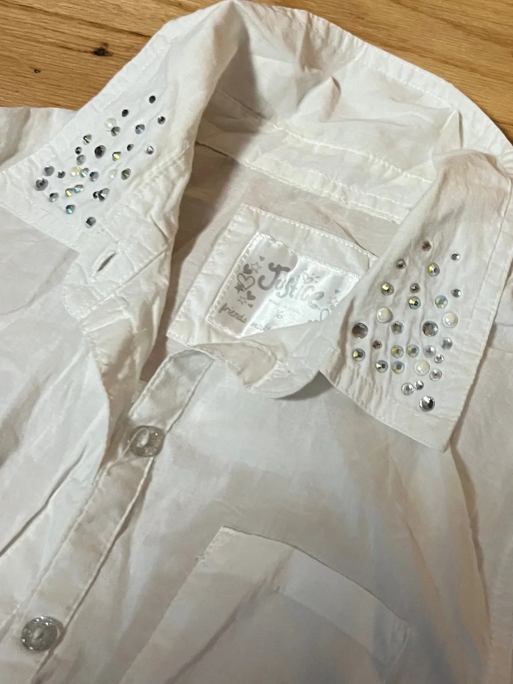 Y2K Justice button down white embellished top sequin color and bottom